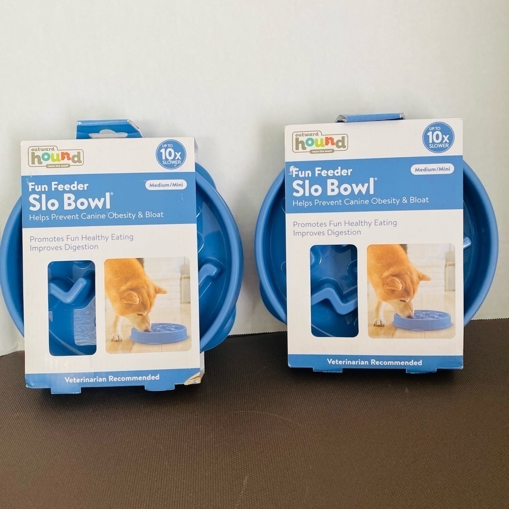 2 Slow Feeding Dog Bowls, Large/Regular Size, Blue, Dog NWT